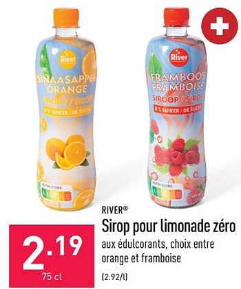 Promotions Sirop pour limonade zéro - River - Valide de 12/08/2022 à 19/08/2022 chez Aldi