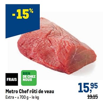 Promotions Metro chef rôti de veau - Produit maison - Makro - Valide de 10/08/2022 à 23/08/2022 chez Makro