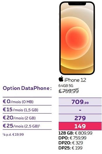 Promotions Apple iphone 12 64gb 5g - Apple - Valide de 01/08/2022 à 31/08/2022 chez Proximus