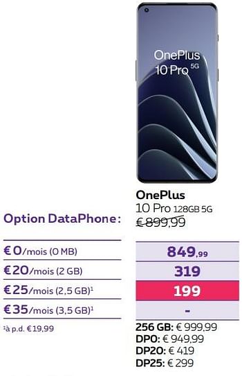 Promotions Oneplus 10 pro 128gb 5g - OnePlus - Valide de 01/08/2022 à 31/08/2022 chez Proximus