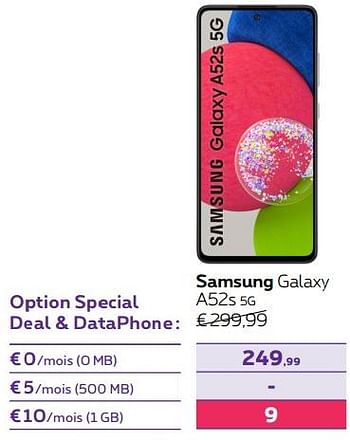 Promotions Samsung galaxy a52s 5g - Samsung - Valide de 01/08/2022 à 31/08/2022 chez Proximus