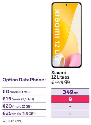 Promotions Xiaomi 12 lite 5g - Xiaomi - Valide de 01/08/2022 à 31/08/2022 chez Proximus