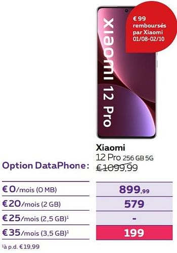 Promotions Xiaomi 12 pro 256 gb 5g - Xiaomi - Valide de 01/08/2022 à 31/08/2022 chez Proximus