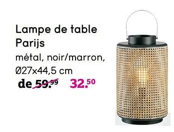 Promotions Lampe de table parijs - Produit maison - Leen Bakker - Valide de 01/08/2022 à 28/08/2022 chez Leen Bakker