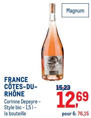 Promotions France côtes-durhône corinne depeyre - style bio - Vins rosé - Valide de 01/08/2022 à 31/08/2022 chez Metro