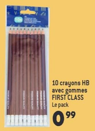 Promotions 10 crayons hb avec gommes first class - First Class - Valide de 03/08/2022 à 15/09/2022 chez Louis Delhaize