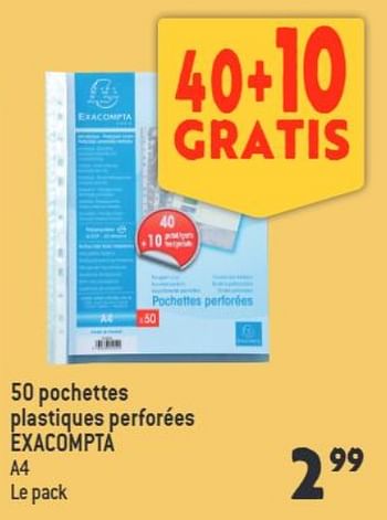 Promotions 50 pochettes lastiques perforées xacompta - Exacompta - Valide de 03/08/2022 à 15/09/2022 chez Louis Delhaize