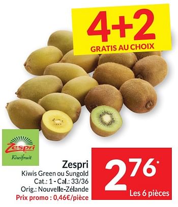 Promotions Zespri kiwis green ou sungold - Zespri - Valide de 09/08/2022 à 15/08/2022 chez Intermarche