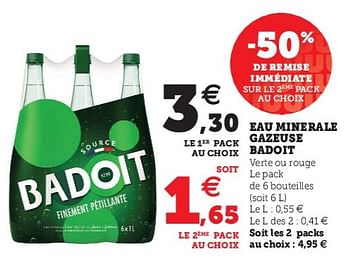Promotions Eau minerale gazeuse badoit - Badoit - Valide de 02/08/2022 à 13/08/2022 chez Super U