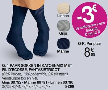 Promotions 1 paar sokken in katoenmix met fil d’ecosse fantasietricot - Produit Maison - Damart - Valide de 01/08/2022 à 15/12/2022 chez Damart