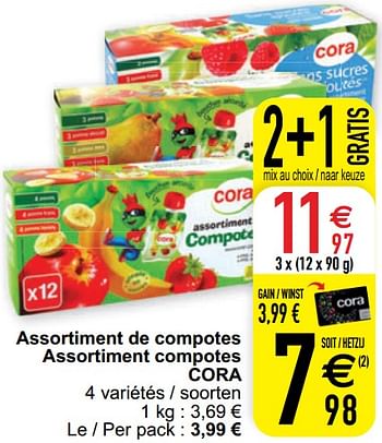 Promotions Assortiment de compotes assortiment compotes cora - Produit maison - Cora - Valide de 09/08/2022 à 13/08/2022 chez Cora