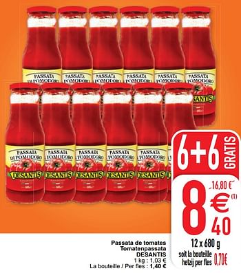 Promoties Passata de tomates tomatenpassata desantis - Desantis - Geldig van 09/08/2022 tot 13/08/2022 bij Cora