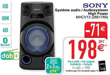 Promoties Sony système audio - audiosysteem high power - Sony - Geldig van 09/08/2022 tot 22/08/2022 bij Cora