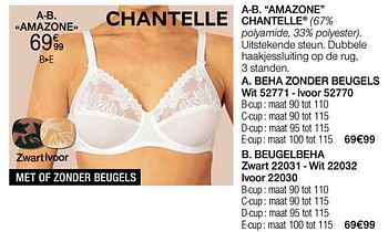 Promoties Amazone chantell beha zonder beugels - Chantelle - Geldig van 01/08/2022 tot 15/12/2022 bij Damart