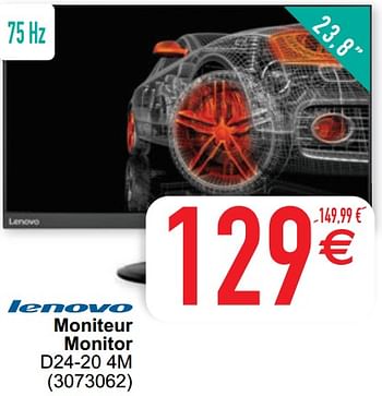 Promotions Lenovo moniteur monitor d24-20 4m - Lenovo - Valide de 09/08/2022 à 22/08/2022 chez Cora