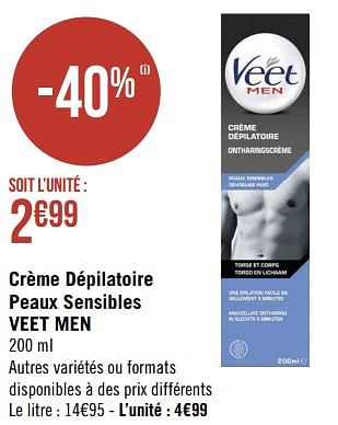 Promotions Crème dépilatoire peaux sensibles veet men - Veet - Valide de 08/08/2022 à 21/08/2022 chez Géant Casino