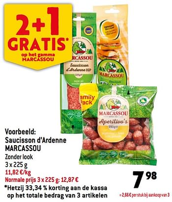Promoties Saucisson d’ardenne marcassou - Marcassou - Geldig van 10/08/2022 tot 16/08/2022 bij Smatch