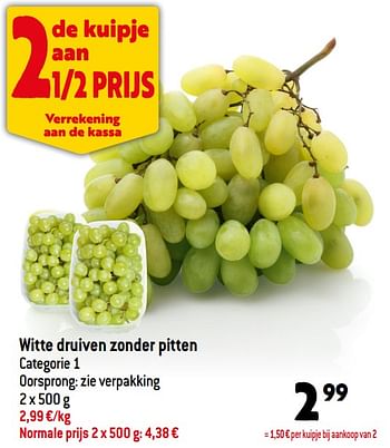 Promoties Witte druiven zonder pitten - Huismerk - Smatch - Geldig van 10/08/2022 tot 16/08/2022 bij Smatch