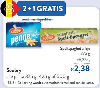 Promoties Soubry speltspaghetti fijn - Soubry - Geldig van 10/08/2022 tot 23/08/2022 bij OKay