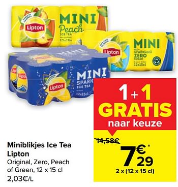 Promoties Miniblikjes ice tea lipton - Lipton - Geldig van 10/08/2022 tot 22/08/2022 bij Carrefour