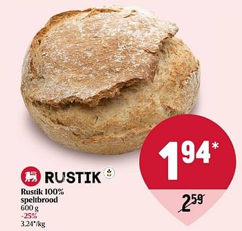 Promoties Rustik 100% speltbrood - Huismerk - Delhaize - Geldig van 12/08/2022 tot 17/08/2022 bij Delhaize