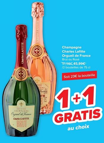 Promotions Champagne charles lafitte orgueil de france brut ou rosé - Charles Lafitte - Valide de 10/08/2022 à 16/08/2022 chez Carrefour