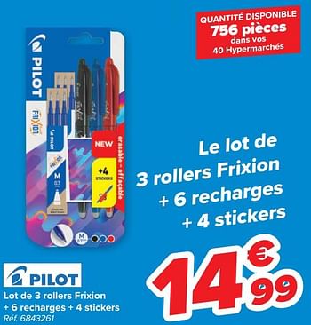 Promotions Lot de 3 rollers frixion + 6 recharges + 4 stickers - Pilot - Valide de 10/08/2022 à 16/08/2022 chez Carrefour