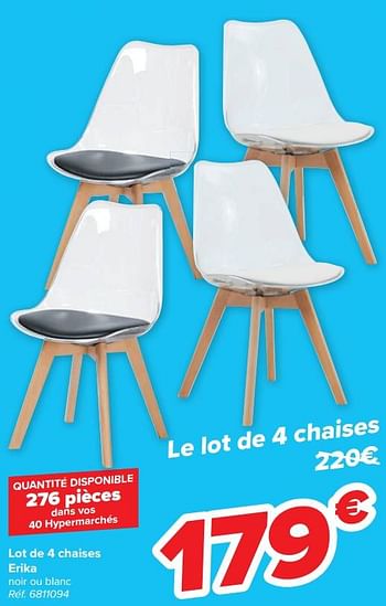 Promoties Lot de 4 chaises erika - Huismerk - Carrefour  - Geldig van 10/08/2022 tot 16/08/2022 bij Carrefour
