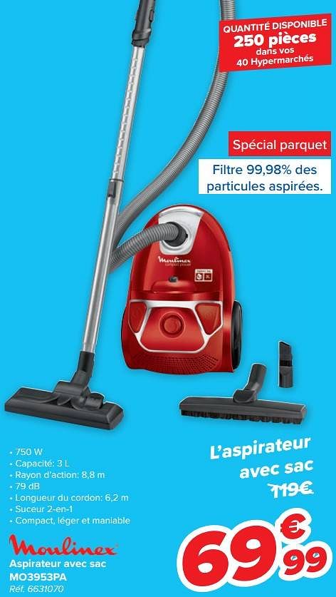 Moulinex Moulinex aspirateur avec sac mo3953pa En promotion chez