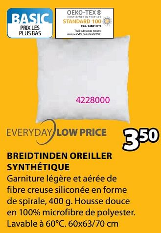 Promotions Breidtinden oreiller synthétique - Produit Maison - Jysk - Valide de 08/08/2022 à 21/08/2022 chez Jysk