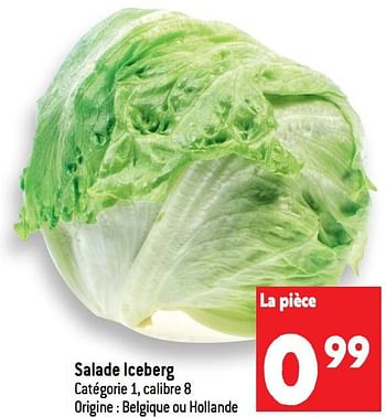 Promotions Salade iceberg - Produit maison - Match - Valide de 10/08/2022 à 16/08/2022 chez Match