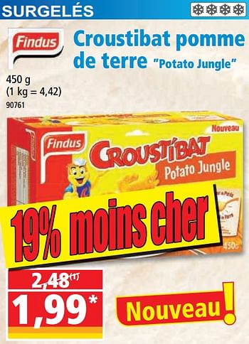 Promotions Croustibat pomme de terre potato jungle - Findus - Valide de 10/08/2022 à 16/08/2022 chez Norma