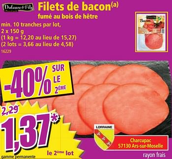 Promotions Filets de bacon fumé au bois de hêtre - Dufaure & Fils - Valide de 10/08/2022 à 16/08/2022 chez Norma