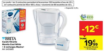 Promotions Carafe filtrante marella cool white + 2 recharges maxtra+ - Brita - Valide de 10/08/2022 à 22/08/2022 chez Carrefour