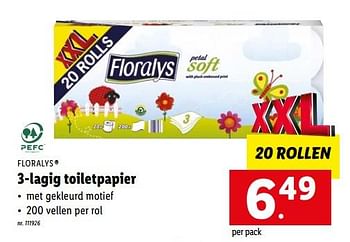 Promoties 3-lagig toiletpapier - Floralys - Geldig van 16/08/2022 tot 20/08/2022 bij Lidl