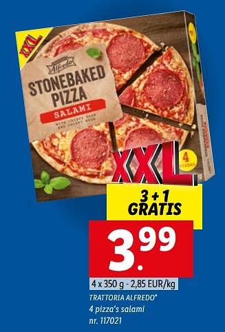 Promoties 4 pizza`s salami - Trattoria Alfredo - Geldig van 16/08/2022 tot 20/08/2022 bij Lidl