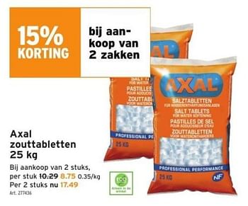 Promoties Axal zouttabletten - Axal - Geldig van 10/08/2022 tot 22/08/2022 bij Gamma