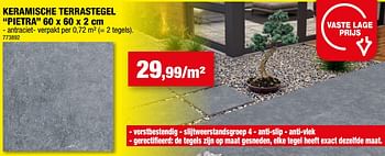 Promoties Keramische terrastegel pietra - Huismerk - Hubo  - Geldig van 10/08/2022 tot 21/08/2022 bij Hubo