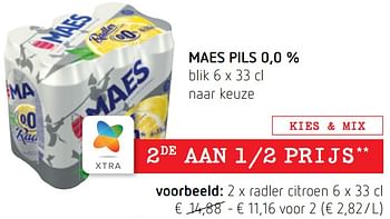 Promoties Maes pils 0,0 % radler citroen - Maes - Geldig van 11/08/2022 tot 24/08/2022 bij Spar (Colruytgroup)