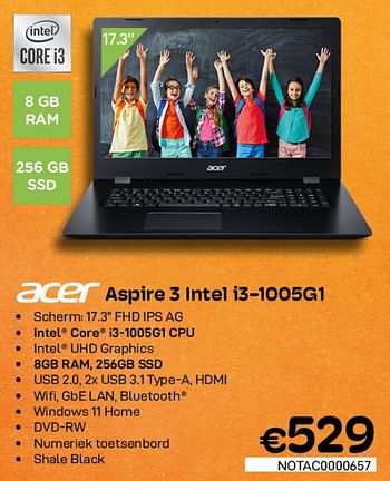 Promoties Acer aspire 3 intel i3-1005g1 - Acer - Geldig van 03/08/2022 tot 31/08/2022 bij Compudeals