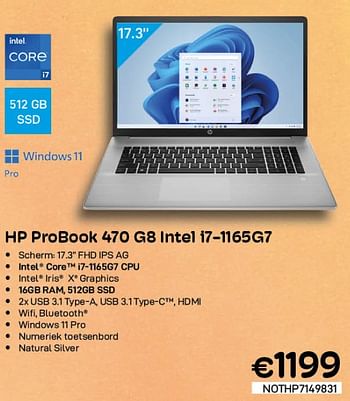 Promoties Hp probook 470 g8 intel i7-1165g7 - HP - Geldig van 03/08/2022 tot 31/08/2022 bij Compudeals