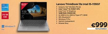 Promoties Lenovo thinkbook 13s intel i5-1135g7 - Lenovo - Geldig van 03/08/2022 tot 31/08/2022 bij Compudeals