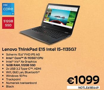 Promoties Lenovo thinkpad e15 intel i5-1135g7 - Lenovo - Geldig van 03/08/2022 tot 31/08/2022 bij Compudeals