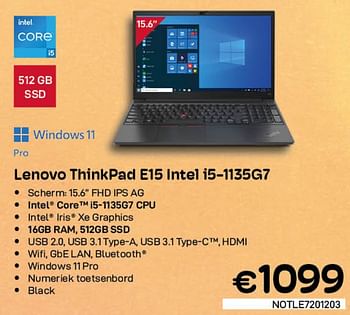 Promoties Lenovo thinkpad e15 intel i5-1135g7 - Lenovo - Geldig van 03/08/2022 tot 31/08/2022 bij Compudeals