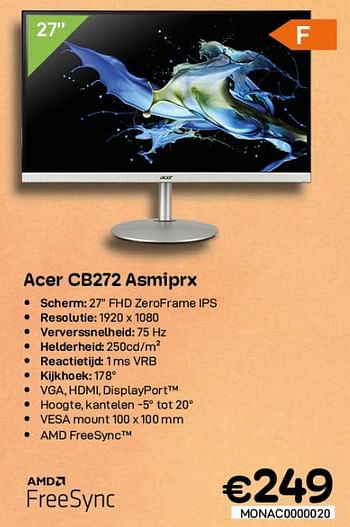 Promoties Acer cb272 asmiprx - Acer - Geldig van 03/08/2022 tot 31/08/2022 bij Compudeals