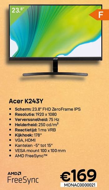 Promoties Acer k243y - Acer - Geldig van 03/08/2022 tot 31/08/2022 bij Compudeals