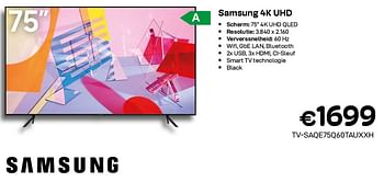 Promoties Samsung 4k uhd tv-saqe75q60tauxxh - Samsung - Geldig van 03/08/2022 tot 31/08/2022 bij Compudeals
