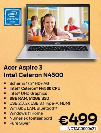 Promoties Acer aspire 3 intel celeron n4500 - Acer - Geldig van 03/08/2022 tot 31/08/2022 bij Compudeals