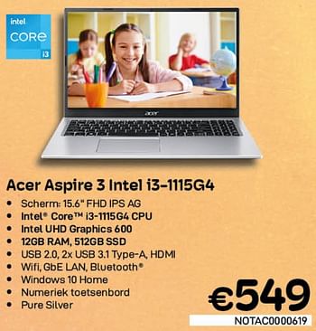 Promotions Acer aspire 3 intel i3-1115g4 - Acer - Valide de 03/08/2022 à 31/08/2022 chez Compudeals