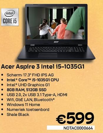 Promotions Acer aspire 3 intel i5-1035g1 - Acer - Valide de 03/08/2022 à 31/08/2022 chez Compudeals